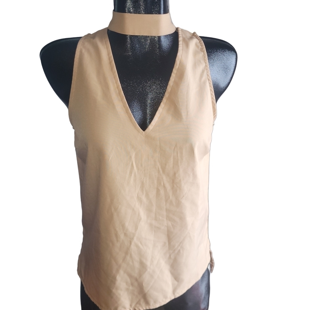 Revamped Chic Tan Sleeveless Top with Choker Neckline Size XS